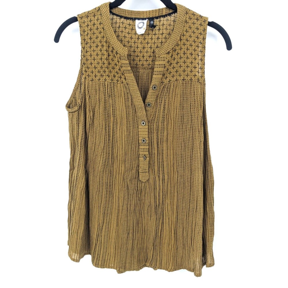 Akemi + Kin Blouse Womens 2 Brown Sleeveless‎ Button Front Boho Textured Top